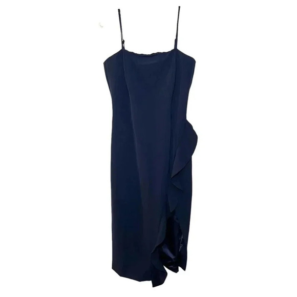 Bardot Carmelle Navy Blue Ruffled Square Neck Cocktail Dress - Picture 2 of 11